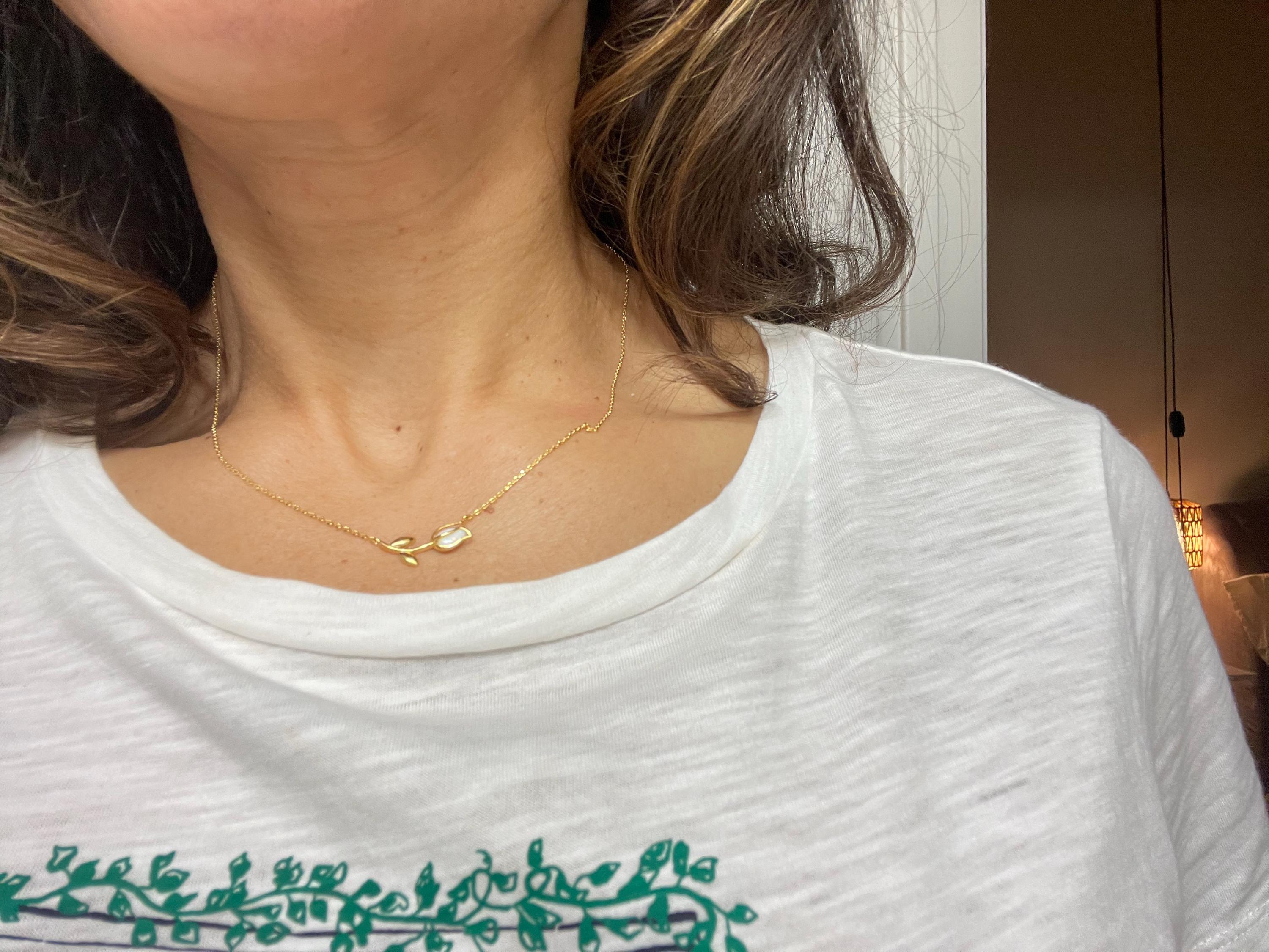 Dainty Encased Opal Tulip Wrap Necklace, Aesthetic, Simple, Gold, Silver Elegant, Minimal Jewelry, bridesmaid, Delicate, Layering Her Gift