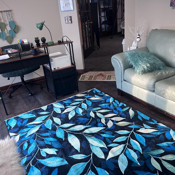 Floral Animal Rug, Orange Fox Rug, Washable Patio Rug, Gift for Office ...