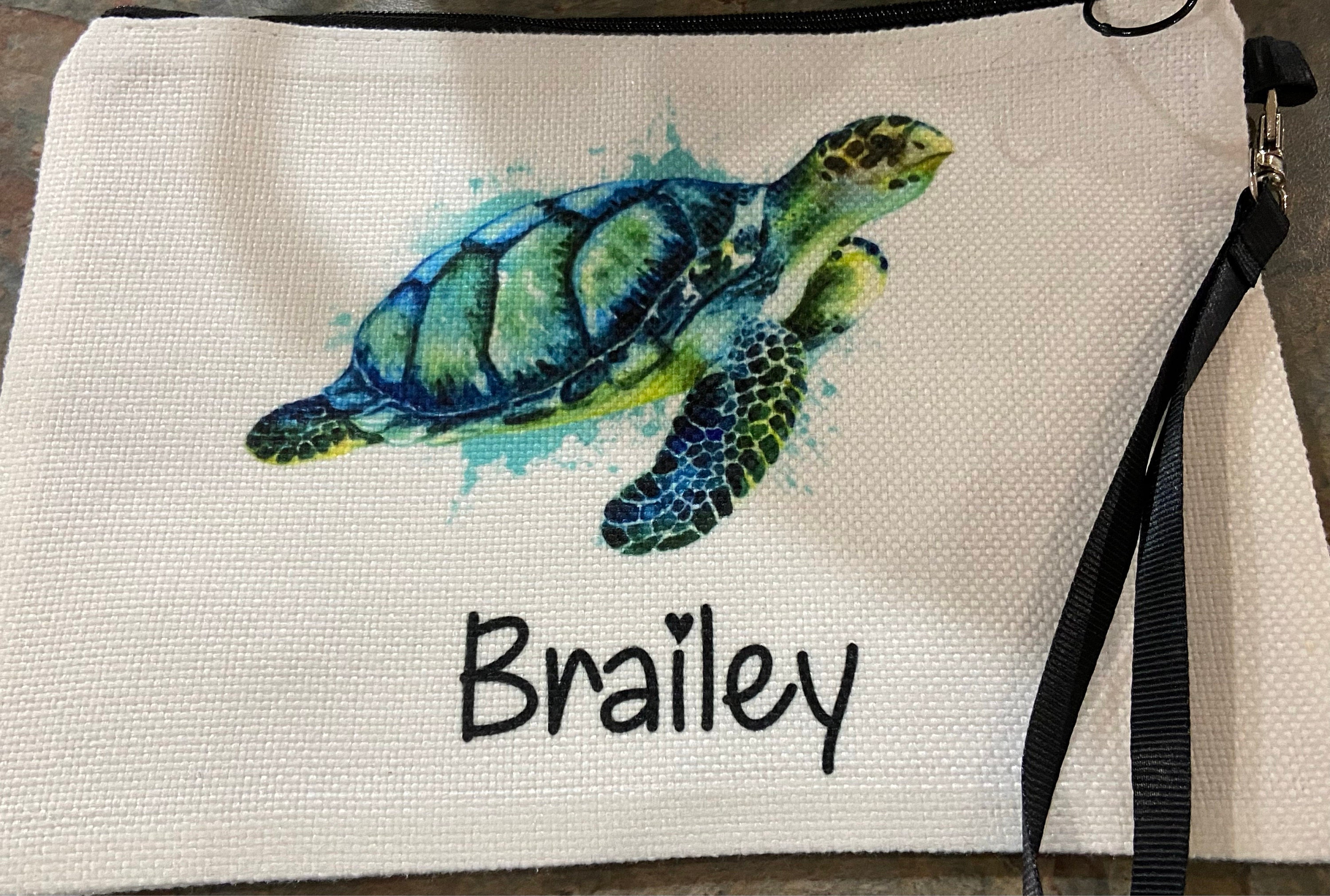 Sea Turtle Cosmetic Bag, Personalized Sea Turtle Makeup Bag, Sea Turtle Makeup Organizer, Toiletry Bag, Zipper Pouch, Sea Turtle Gift