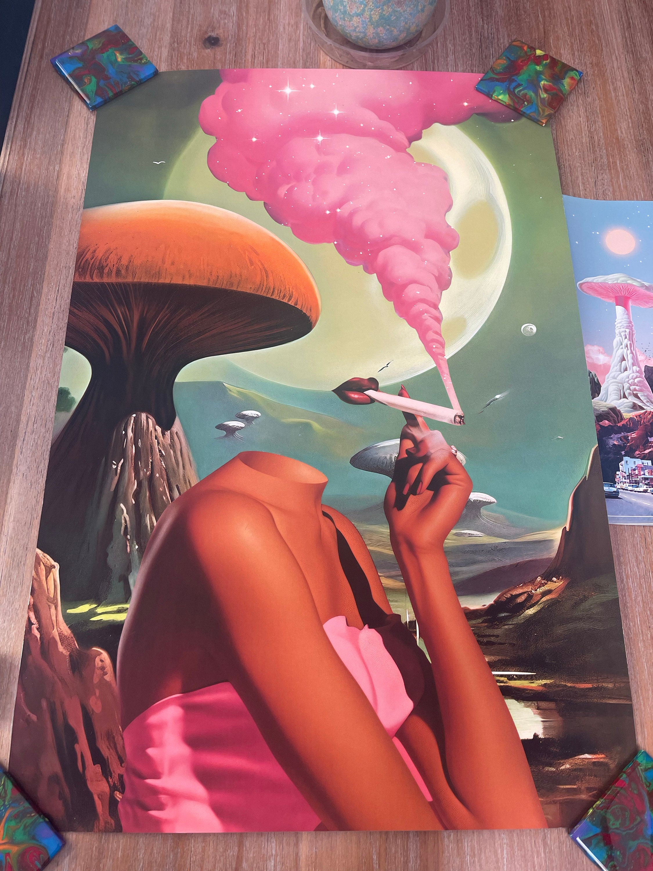 Egoless (Retro Surreal Art, Mushroom Art, Cannabis Poster, Vintage Wall Print, Trippy Wall Art)