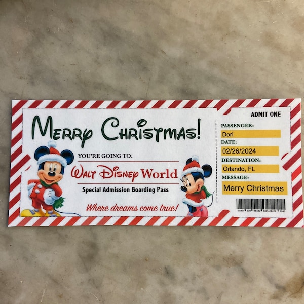 Christmas Disneyworld Ticket Printable Theme Park Surprise Reveal ...