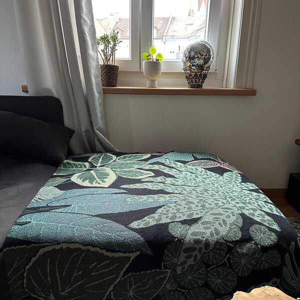 Botanical Throw Blanket, Botanical Tapestry, Plants Blanket, Leaves ...