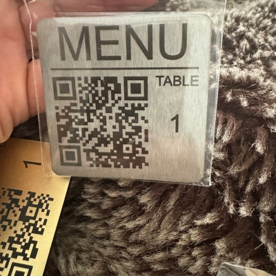 Custom QR Code Laser Engraved Tags - 50mm Square Pub & Restaurant Table Menus