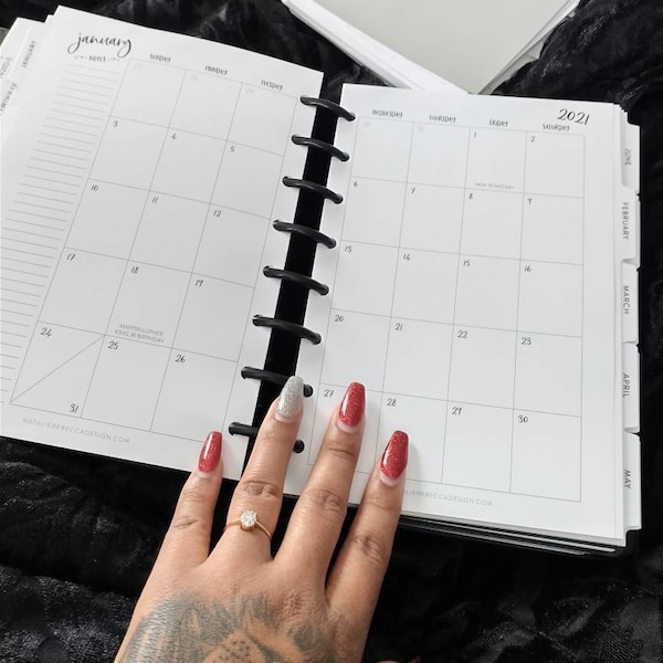 MONTHLY CALENDAR for Discbound Planners, WHIMSY Font, 12 Month Dated ...