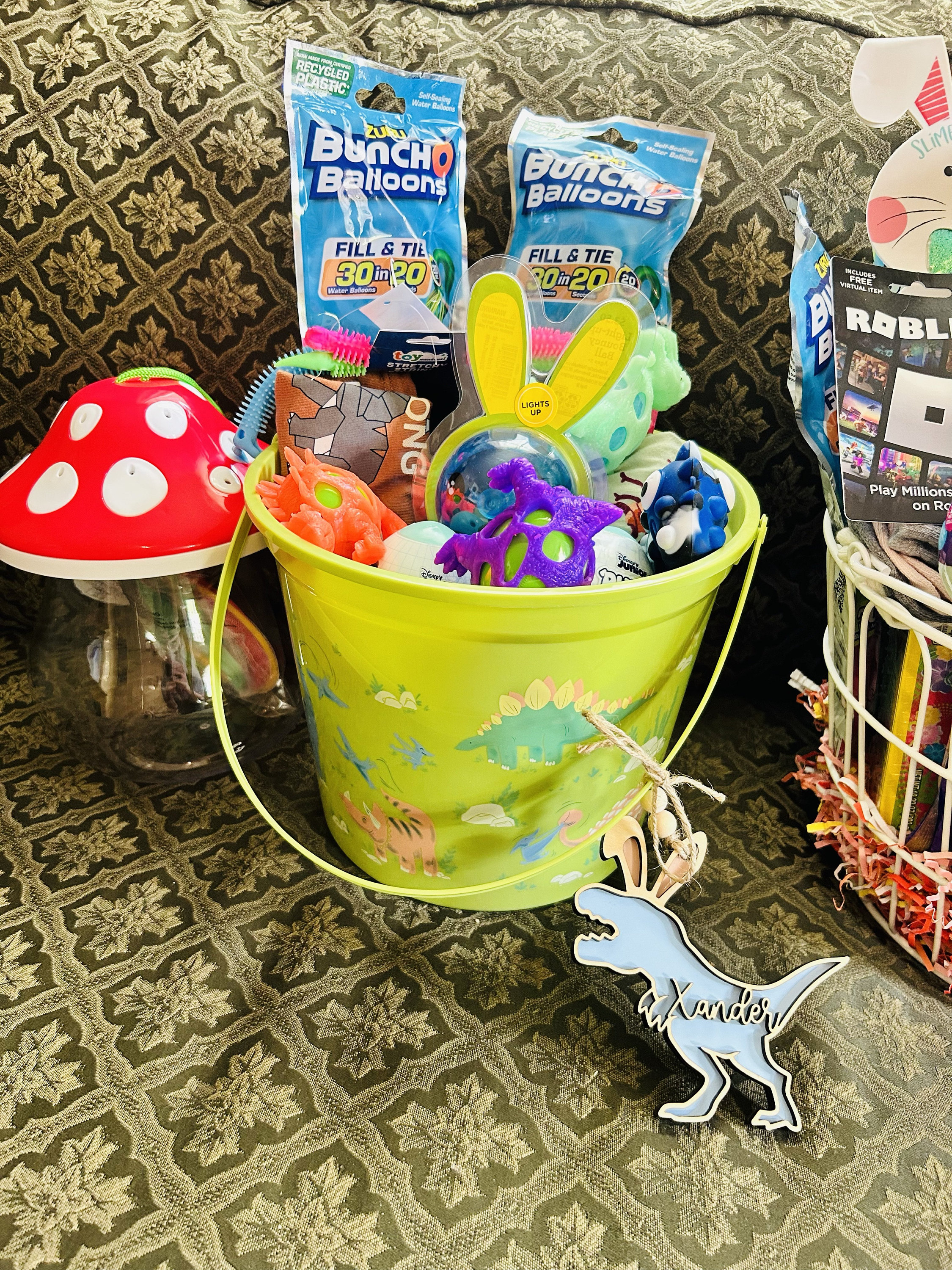 Easter basket tag, personalized name tag, dinosaur decor, Dino easter tag, easter bunny, kids easter decor, Easter egg, easter tier tray