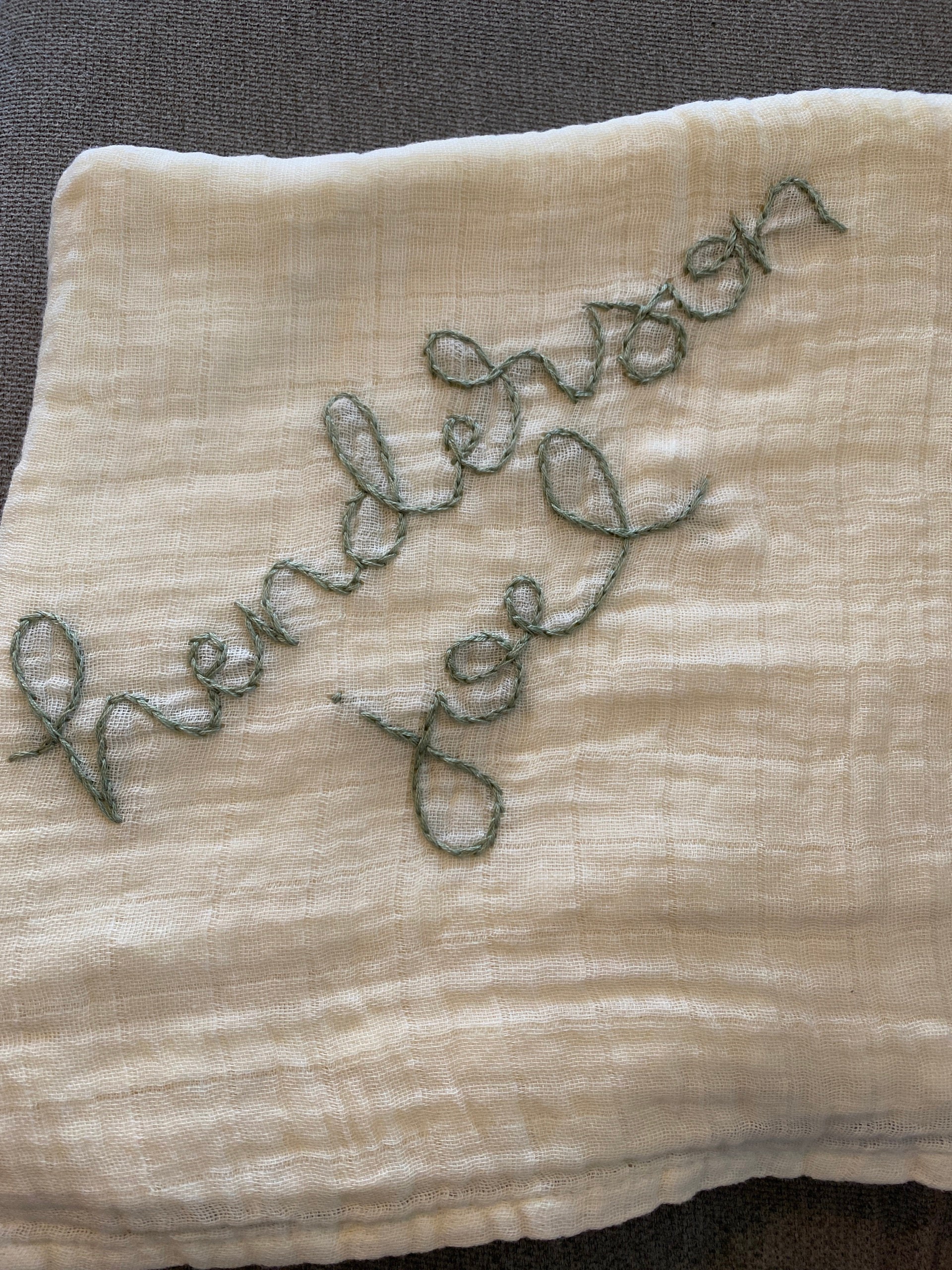 Hand Embroidered Baby Name Swaddle // Muslin Blanket //Name Announcement // Birth Announcement // Gender Reveal // Newborn Photos // Gift