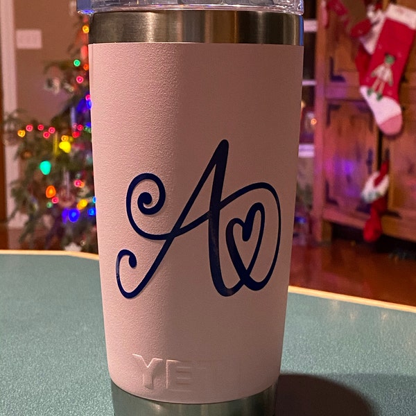 Heart Initial Monogram Decal for Yeti Tumbler Cup, Custom Heart Letter ...