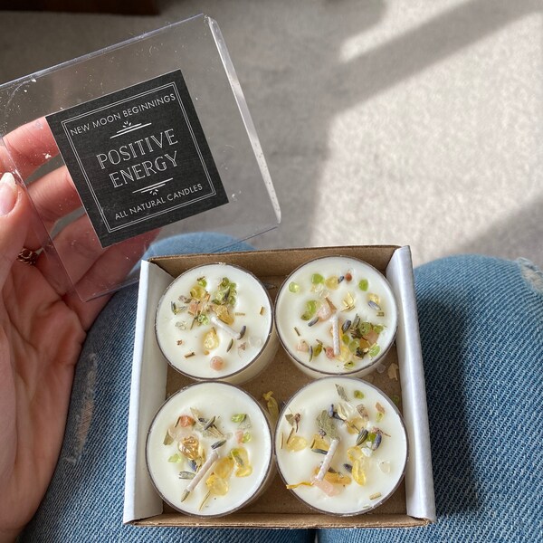 Positive Energy Candles - Crystal & Herb Candle - Soy Aromatherapy ...