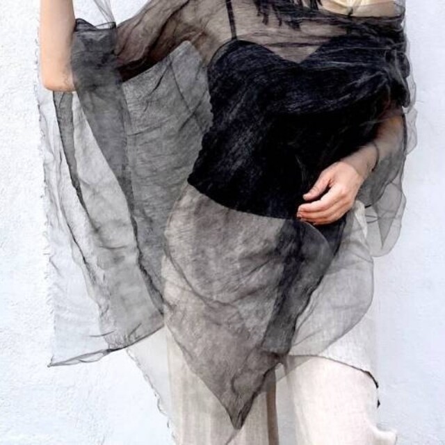 Sheer Silk Scarf Organza Black Grey | Loose Cotton Top, Gauze Wrap
