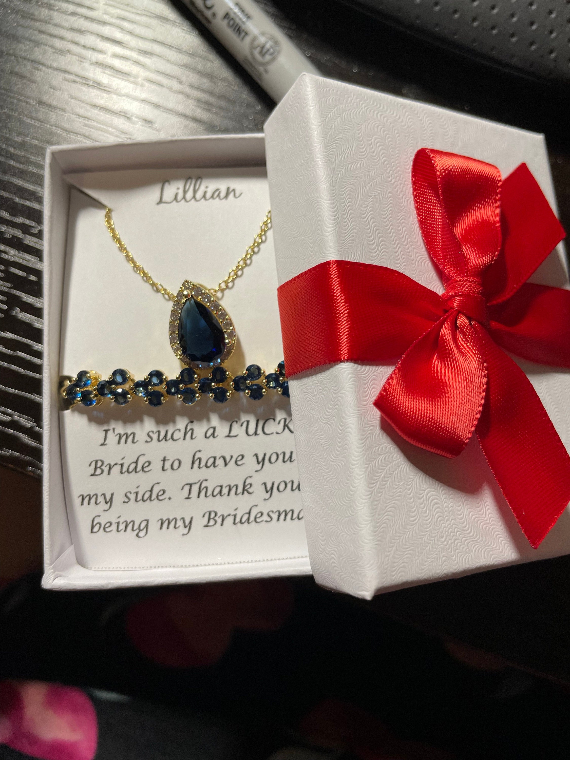 Bridal party bracelet earrings set Navy tear drop cubic zirconia earrings, Blue bridesmaid gift set, Navy blue earrings XY1