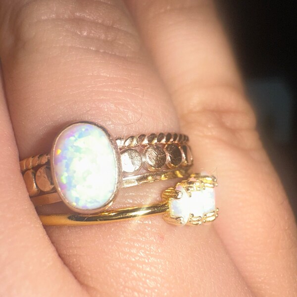 Opal Ring • Dainty White Opal Statement Ring • Opal Beaded Ring ...