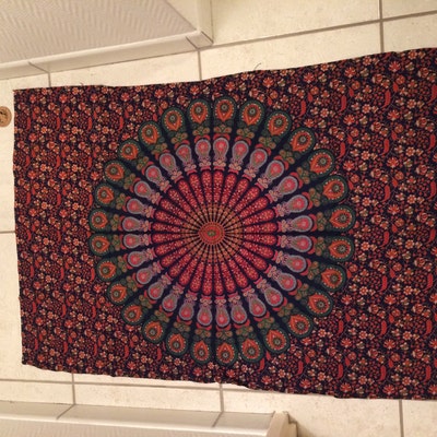 Purple Tree of Life Print Indian Bohemian Cotton Tab Top Curtain Panel