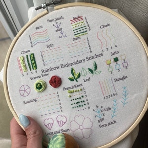 Povitrulya Embroidery Kit for Beginners 'Rainbow' - Funny Starter Kit for Hand Embroidery with Stamped Pattern, Pre-Sorted Floss and Bamboo Hoop 