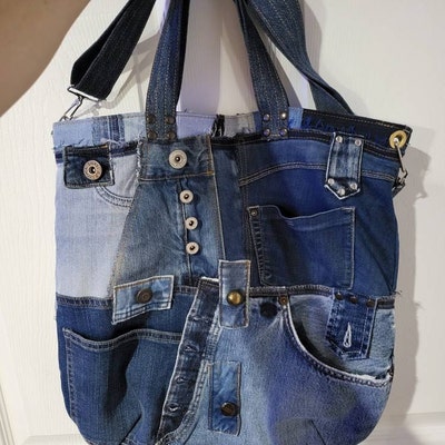 Denim Slouchy Bag, Casual Hobo Bag of Shabby Jeans, Jean Purse Medium ...