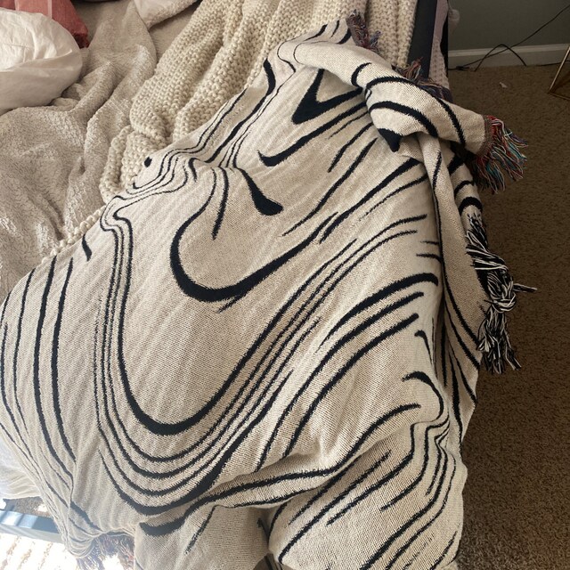 Marble Throw Blanket: Black & off White Woven 100% Cotton Throw
