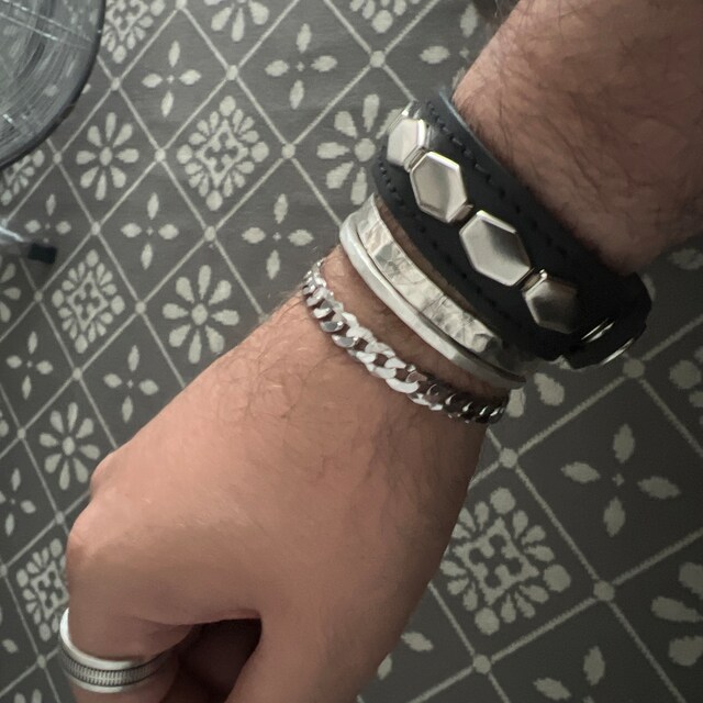 Stitched Black Latigo Leather Wristband 3/4