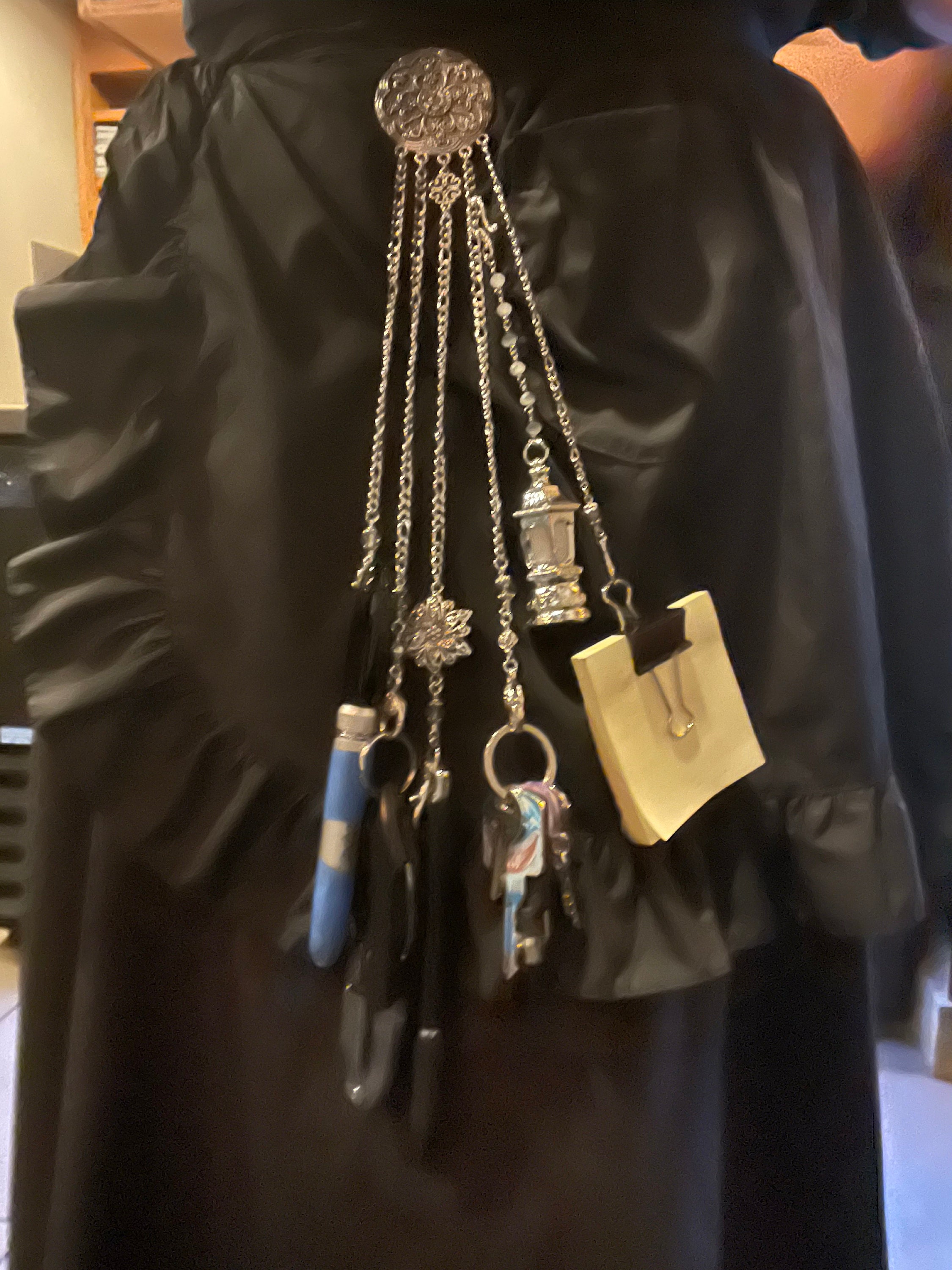 Round Floral Chatelaine with Waist Clip  5 Chains and Hooks for Fiber Arts