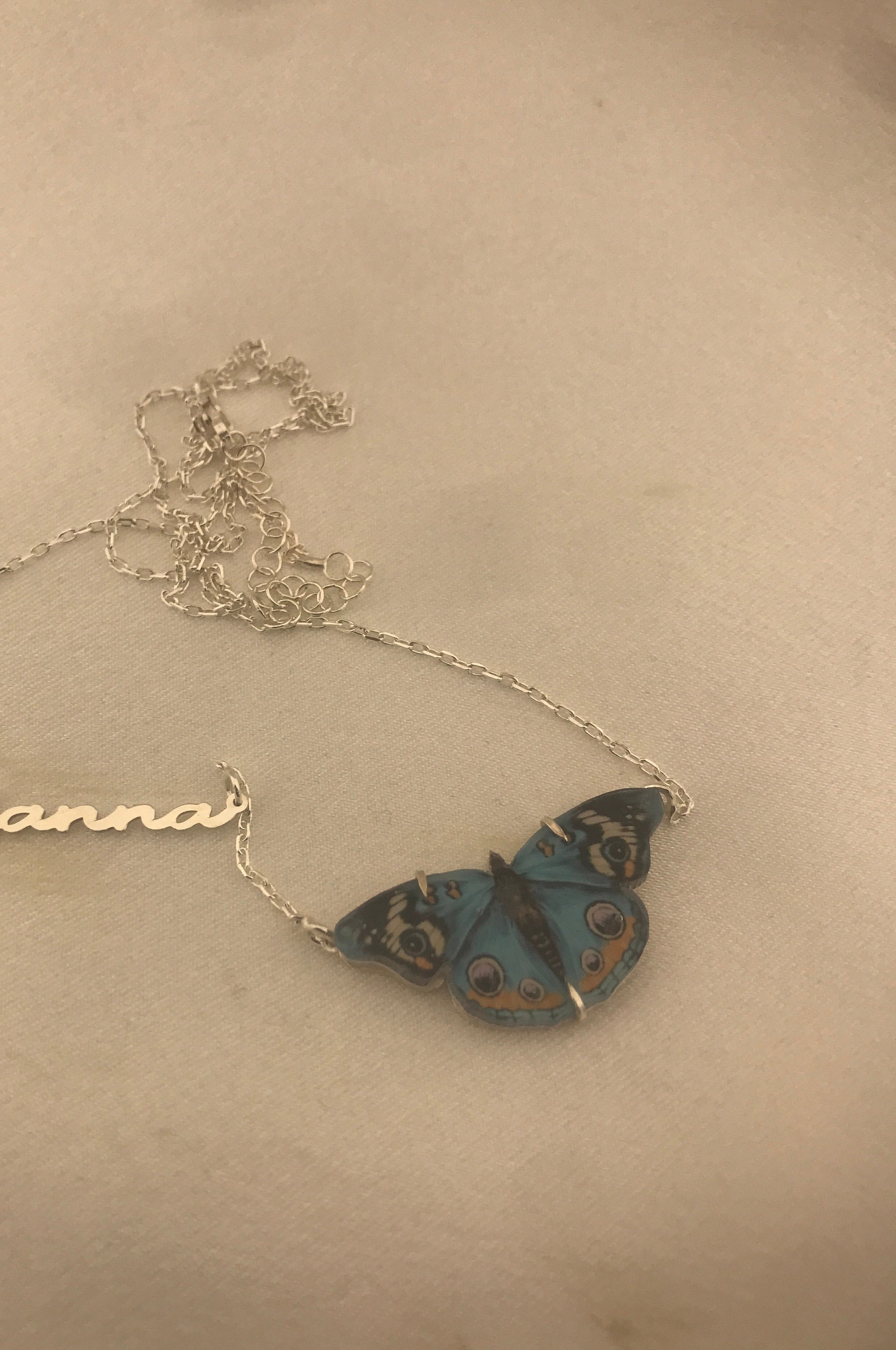 Personalized Name Butterfly Necklace, Sterling Silver Jewelry, Dainty Letter Pendant, Christmas Day, Gift for Her, Red/Green/Blue Butterfly