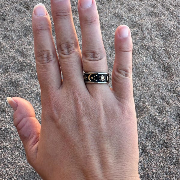 Personalized Sun Moon Star Ring, Custom Engraved Stainless Steel Ring ...