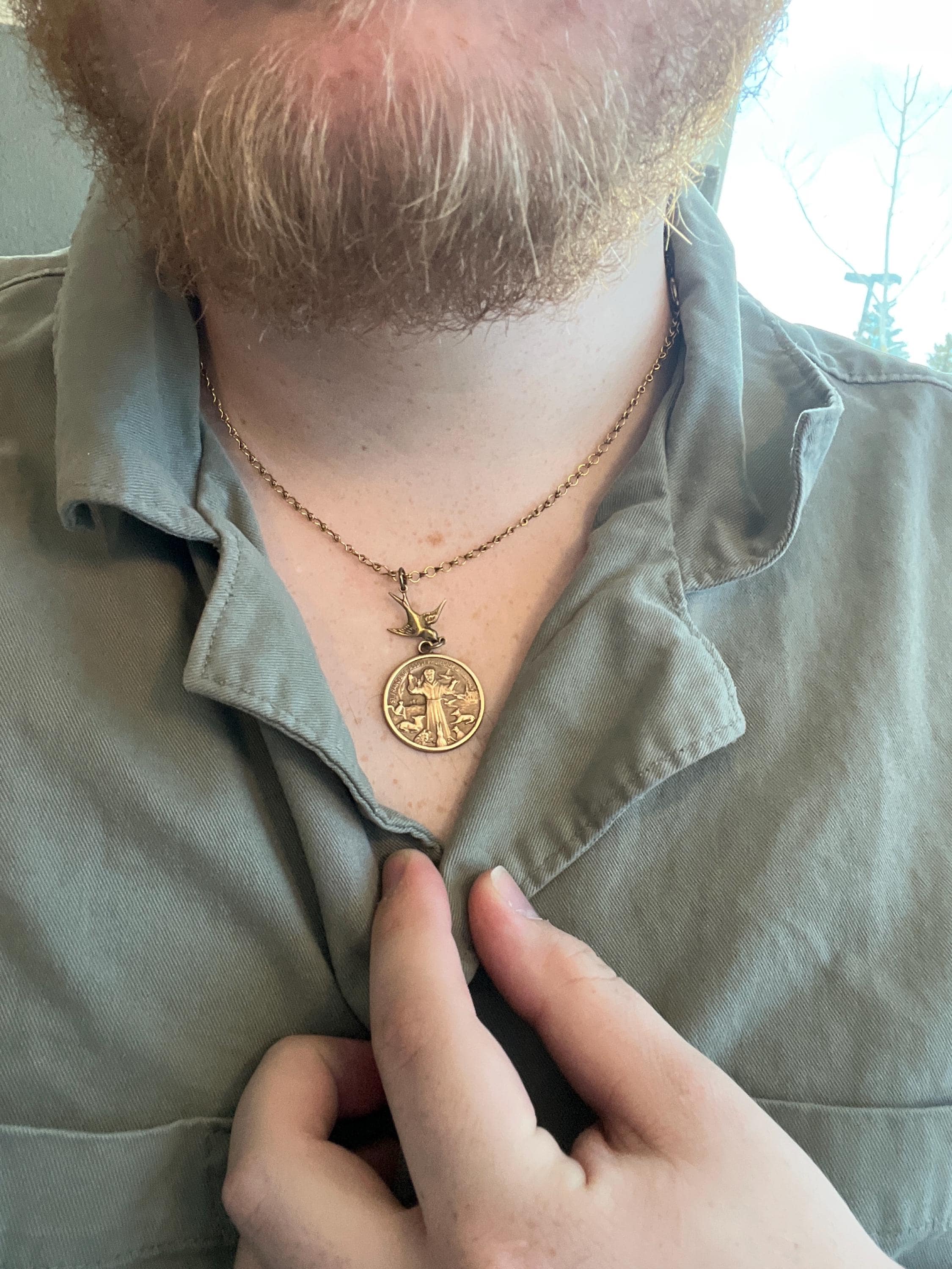 Vintage Jewelry - Vintage Necklace - Saint Francis necklace - Brass Necklace - Religious jewelry - Catholic necklace - handmade jewelry