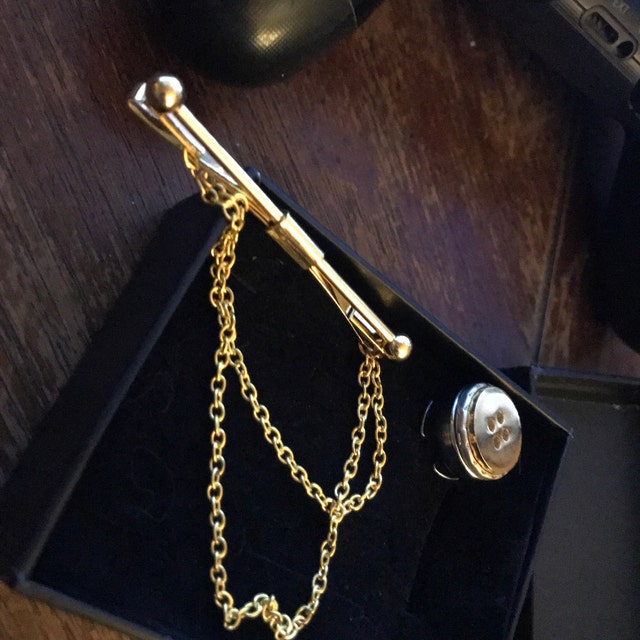 Tie Tack with chain, Tie Clip, Tie Bar, Hand Made Unique Design, Men's  Wedding Jewellery, Gift for him husband, Man Dad gifts