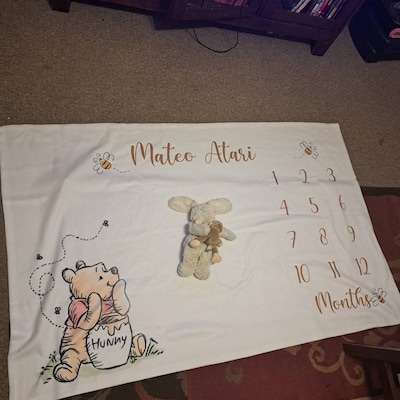 Classic Winnie The Pooh Bear Baby Milestone Blanket, First Year Monthly