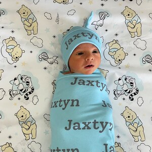 Personalized Baby Swaddle Blanket Set, Newborn Knot Hat Bow Headband ...