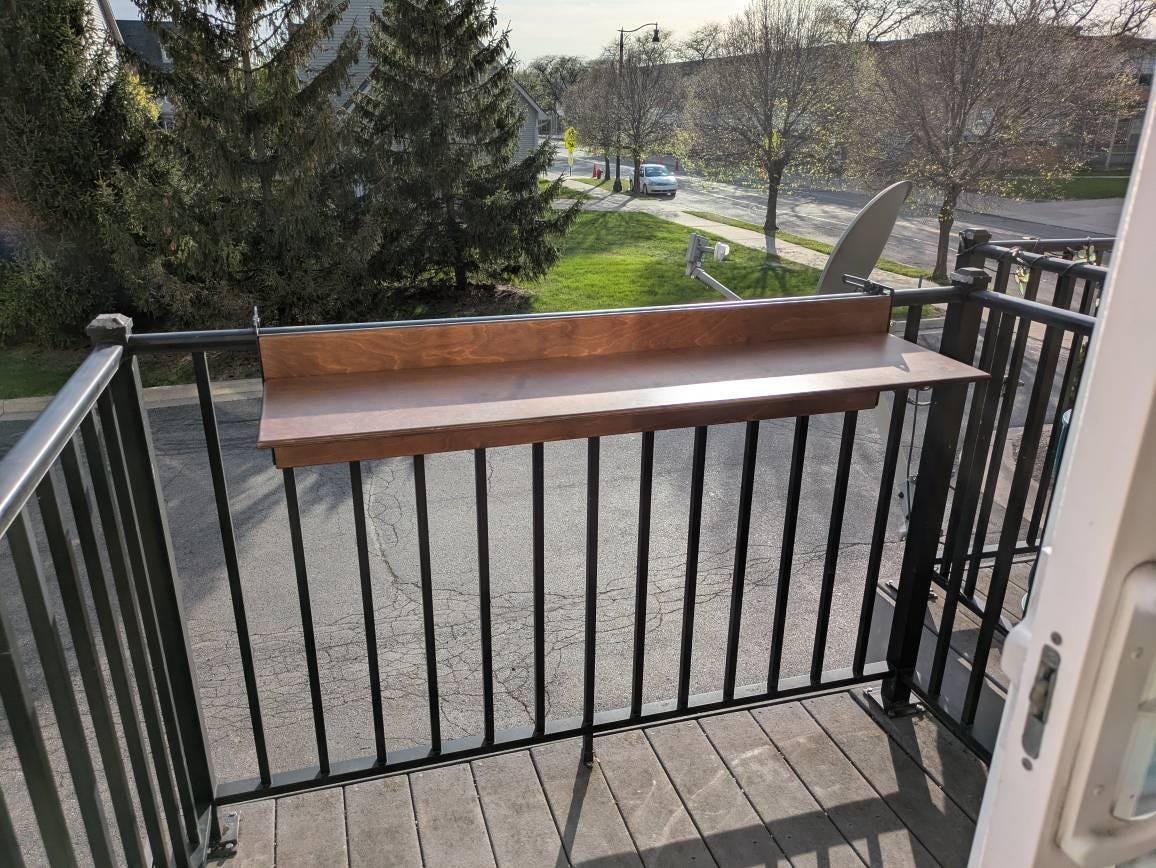 Folding Space Saving Bar Table for Deck, Veranda and Porch Railings, Balcony Bar Table Hanging over Railing, Outdoor Foldable Railing Table