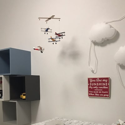 Airplane Mobile, 4 Different Hanging Planes, Decorative Wooden Airplane ...