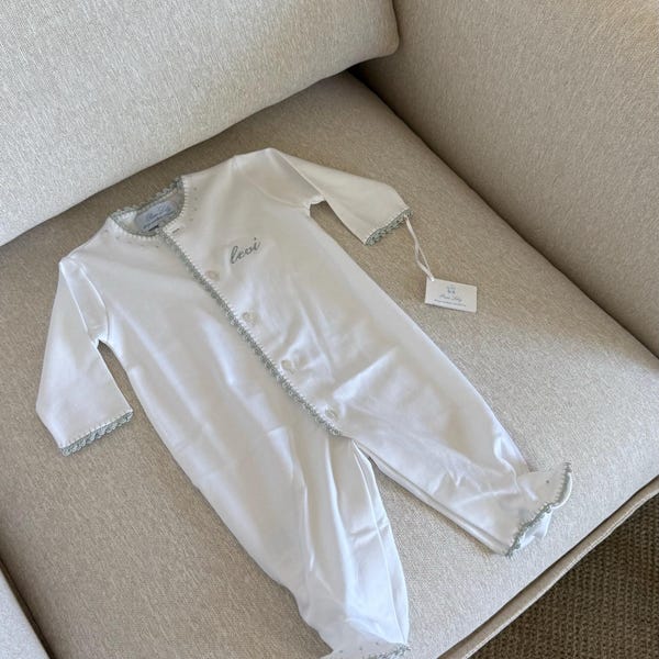 Nellapima Basket Weave Baby Footie - White Picot Trim