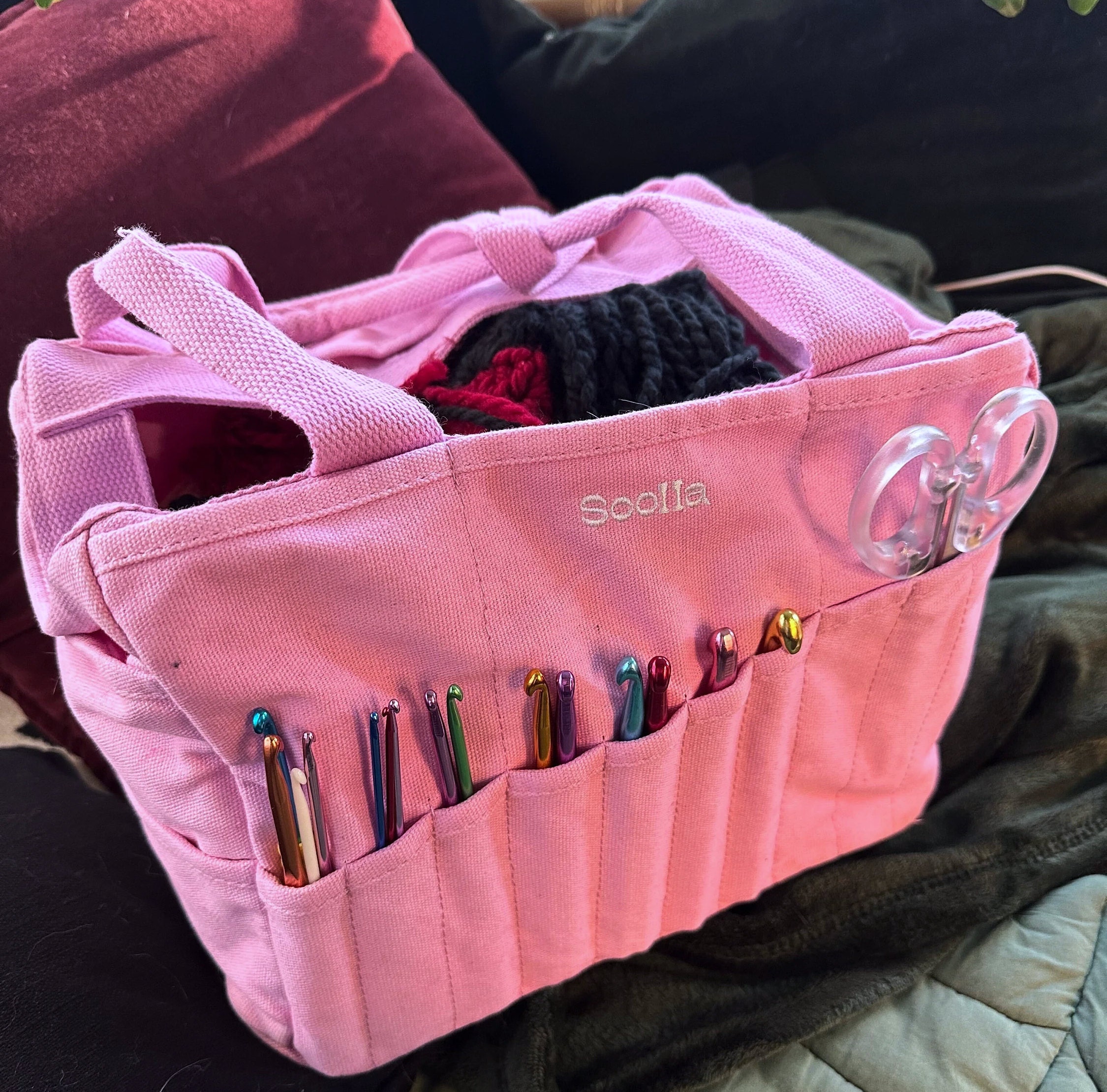 Flamingo Soolla® Art Studio Bag, Pink Art Supplies Carrier & Pottery Tool Bag Tote, Knitting Yarn Project Bag, Crochet Crafts Organizer
