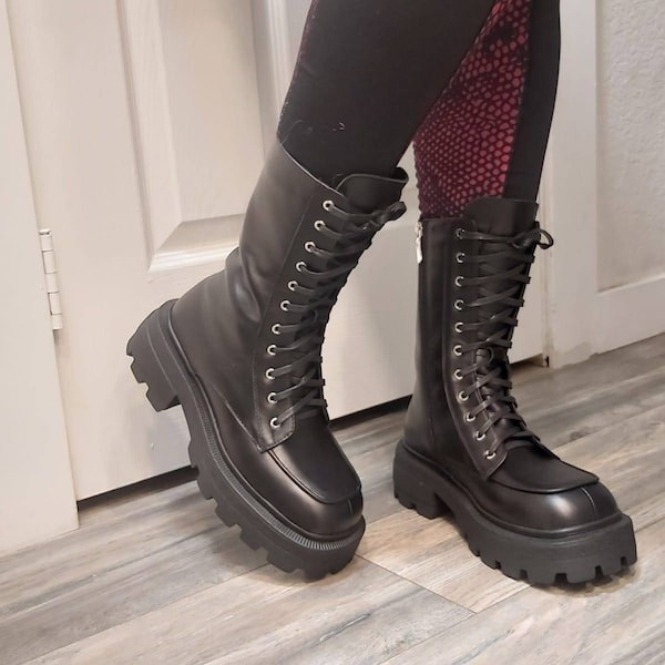 genuine leather combat boots
