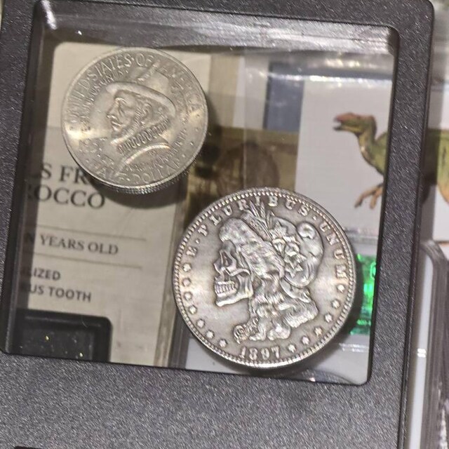 1897年モルガン銀貨。自由の女神/髑髏/死の女神。彫刻入り/ホーボー