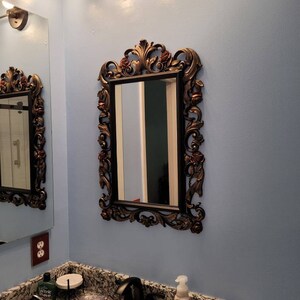 Gothic Wall Mirror | Ornate Black & Ruby Rose Frame | Vintage Home