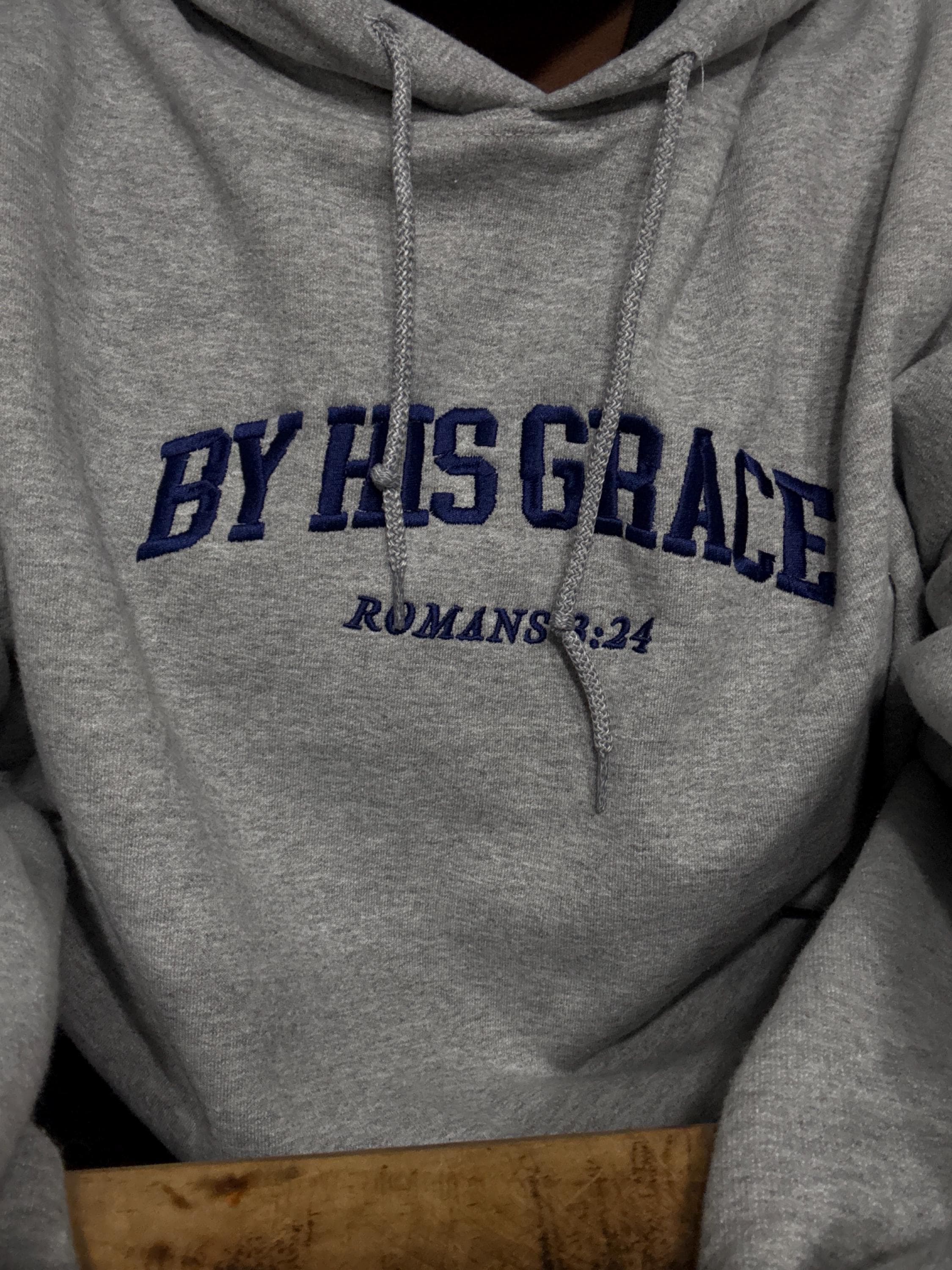 By His Grace | embroidered Christian hoodie vintage, Christian Men Gift, faith streetwear, aesthetic Christian gym apparel