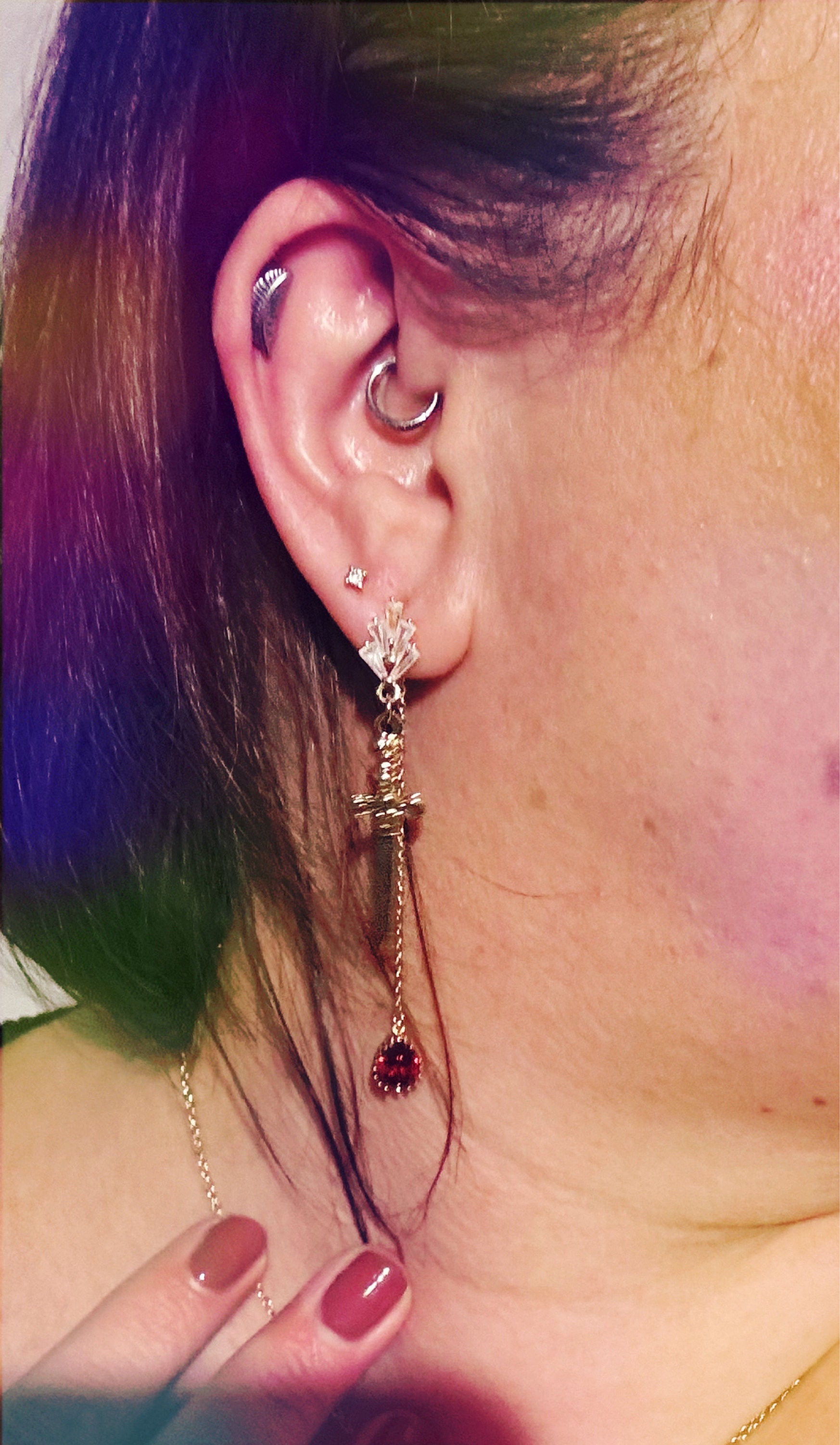 Sword and Blood Drop Dangle 2 Way Earrings / Gold,Silver, Black Deep Red Teardrop Earrings
