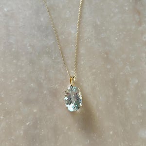 14Kソリッドイエローゴールド天然アクアマリンペンダント - オーバル 3