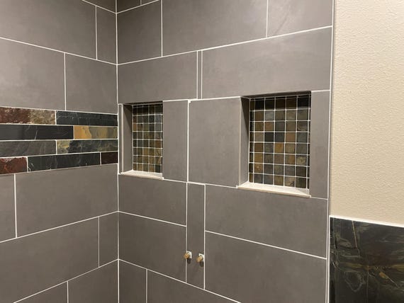 Melissa C.'s after project images usingGolden Coast Slate Mosaic Wall and Floor Tile