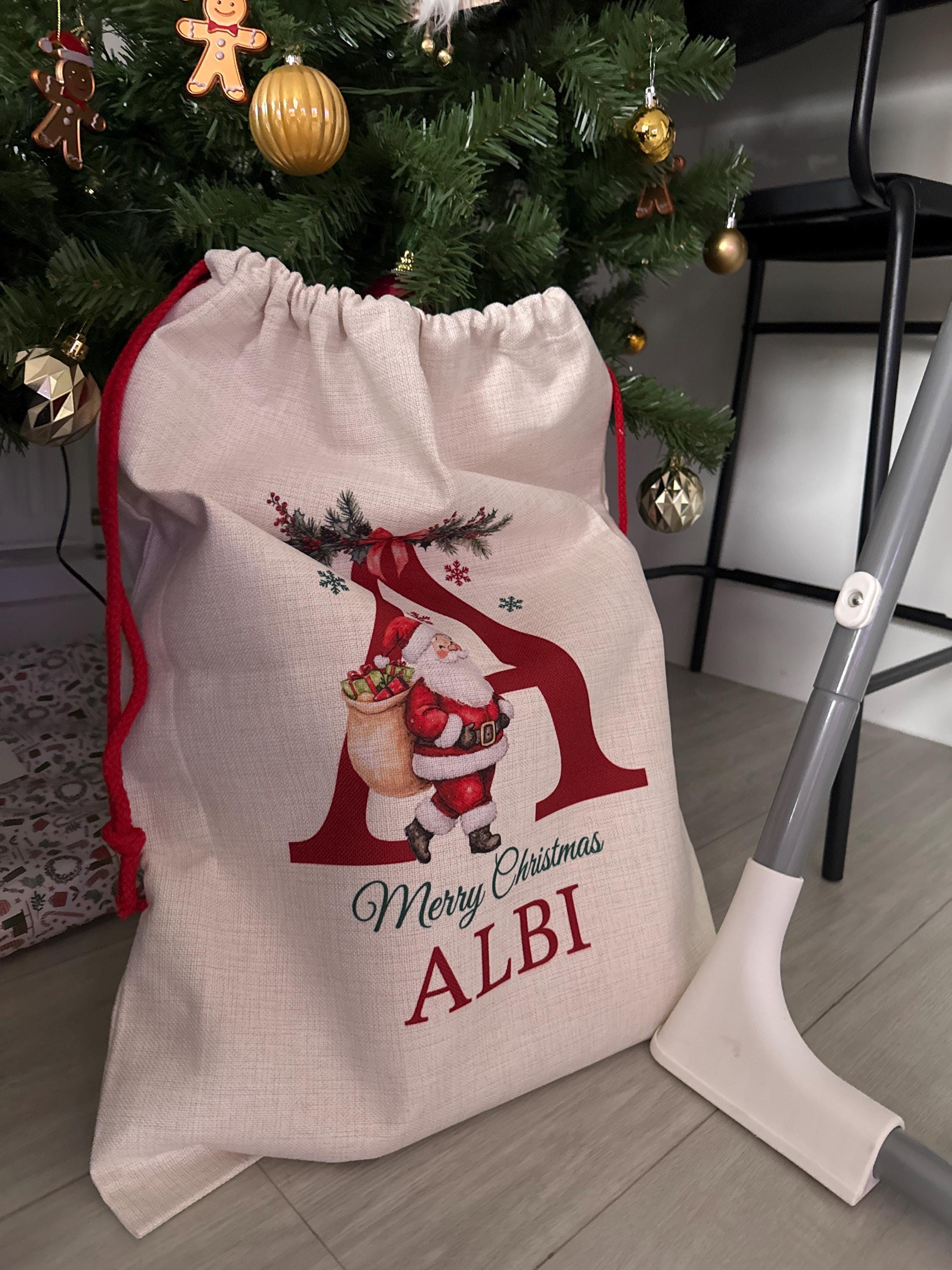 Premium Custom Santa Sack | Thick Canvas Personalised Christmas Present Gift Bag for Him Her Kids Adults | Add Name Initial Xmas Stocking