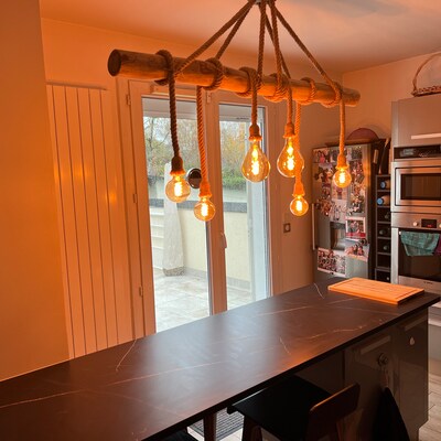Lustre Suspension En Bois Flotté - Luminaire Design - Noir - Ampoule E27 - Fait Main En France (2020)