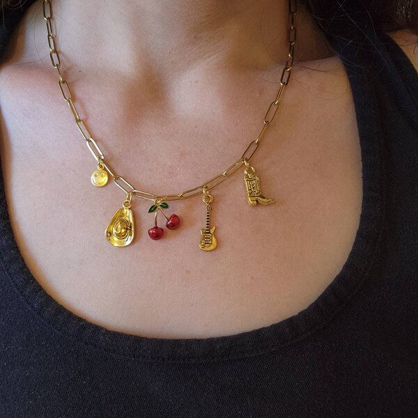 The Cowboy Silver Pendent Charm Bracelet Cherries Disco Ball