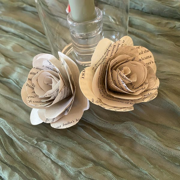 Vintage Book Page Roses Stemless, Literary Wedding Home Decor ...