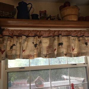 French Rooster Chicken Country Tan Black Farmhouse Kitchen Window Treatment Valance Decor 