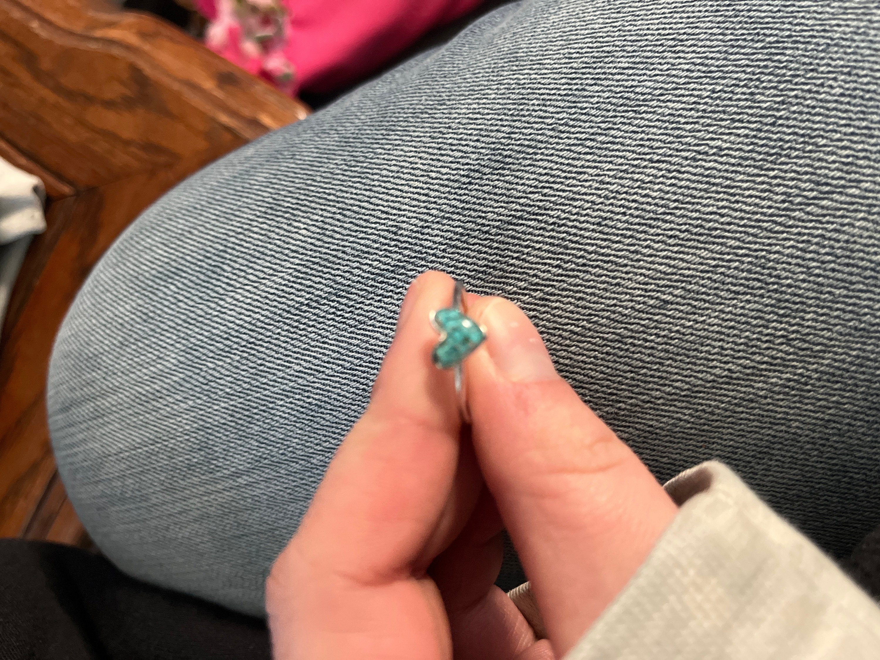 Genuine Turquoise ring | .925 sterling silver | unique crushed stone ring | hypoallergenic | boho statement jewelry | detailed | heart shape