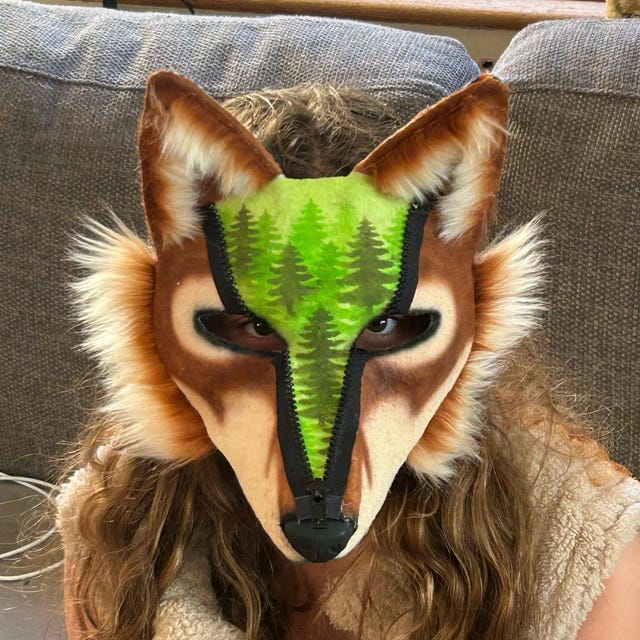 Handmade Zipper Wolf Mask | Realistic Faux Fur Canine Mask for