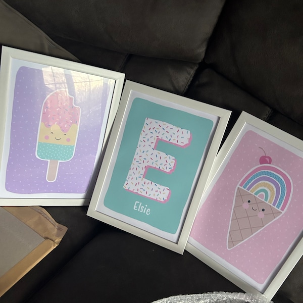 personalised-ice-cream-print-set-kids-bedroom-poster-children-s