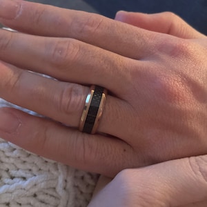 Two Inlay Exotic Blue Wood Inlay Dome Wedding Ring 8mm Black | Etsy