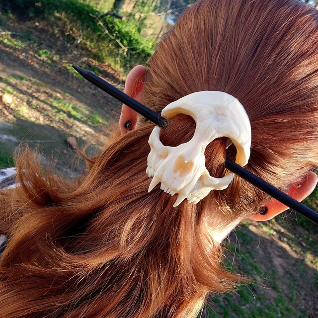 Cat Skull Bun Holder Hair Cage 3D Printed Long Hair Accessory