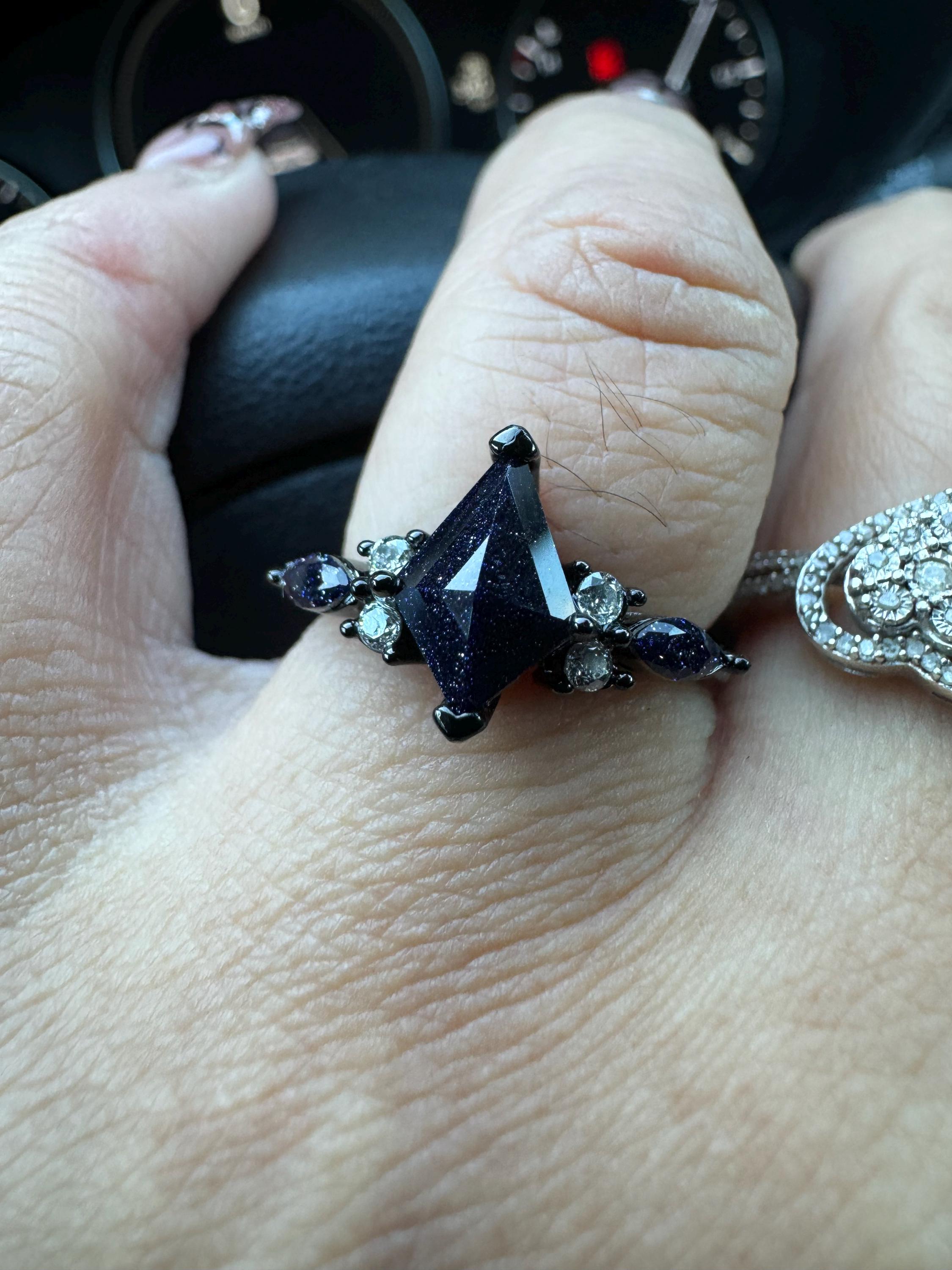 Orion Nebula Ring Set, Matching Promise Rings for Couples, Blue Sandstone Rings Engagement Ring Anniversary Gift.