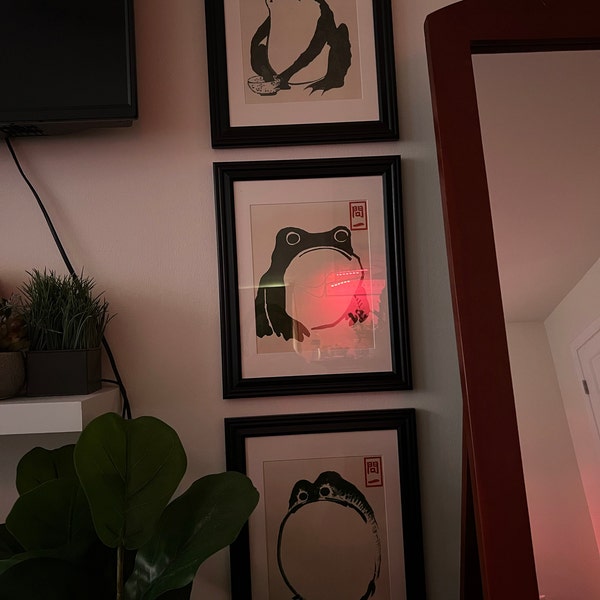 Japanese Matsumoto Hoji Frog Set of 3, Vintage Frog Woodblock Poster